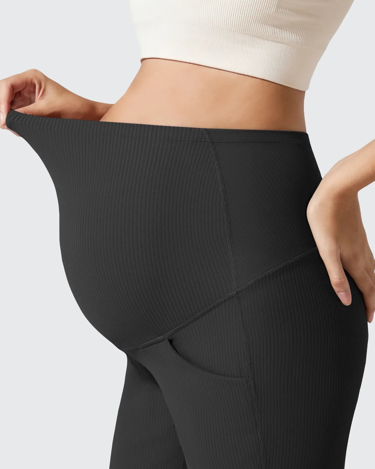 Ribbed Maternity Flare Yoga Pants with Pockets