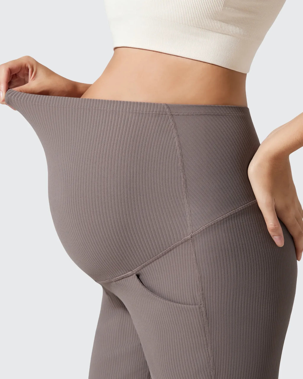 Ribbed Maternity Flare Yoga Pants with Pockets