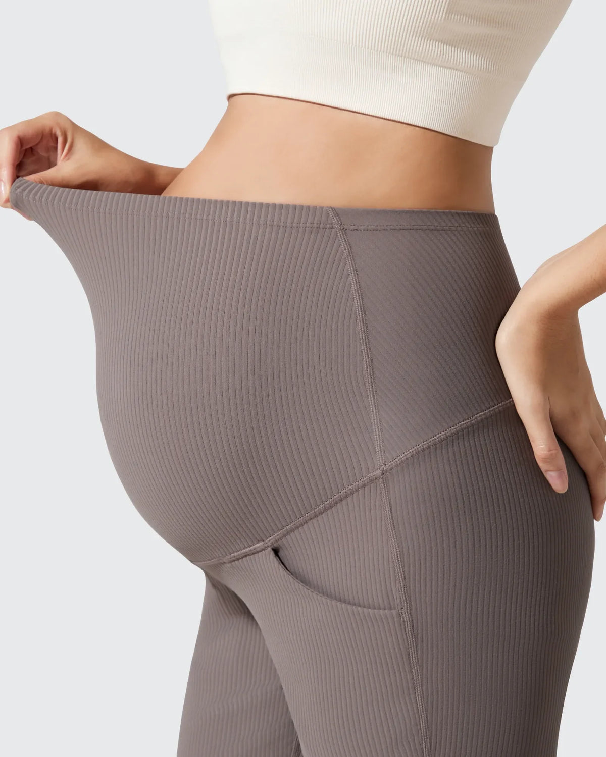 Ribbed Maternity Flare Yoga Pants with Pockets