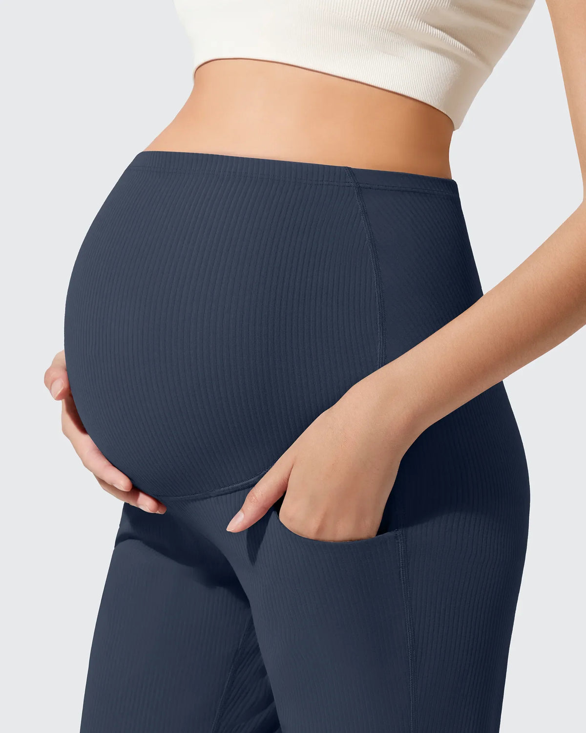 Ribbed Maternity Flare Yoga Pants with Pockets