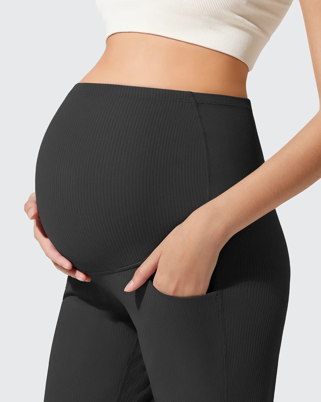 Ribbed Maternity Flare Yoga Pants with Pockets