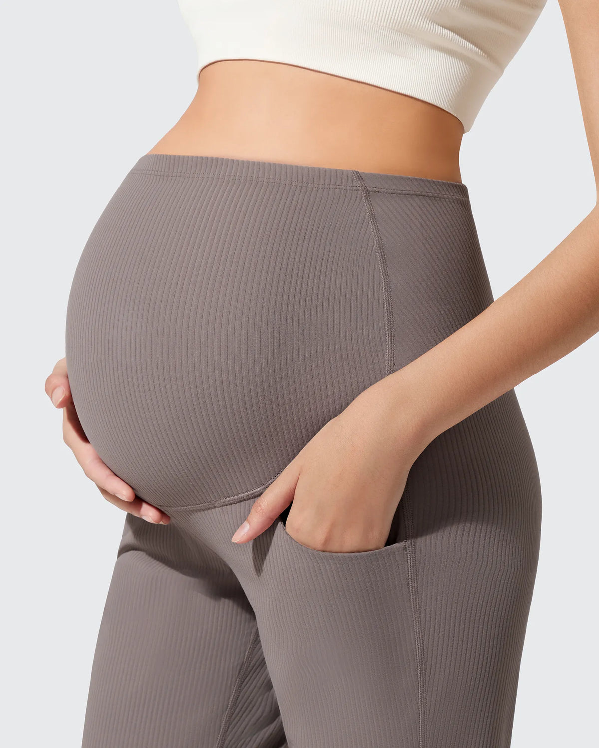 Ribbed Maternity Flare Yoga Pants with Pockets