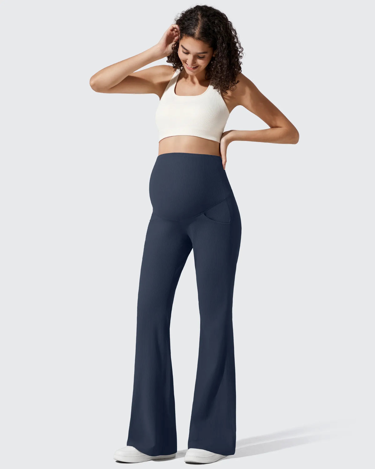Ribbed Maternity Flare Yoga Pants with Pockets