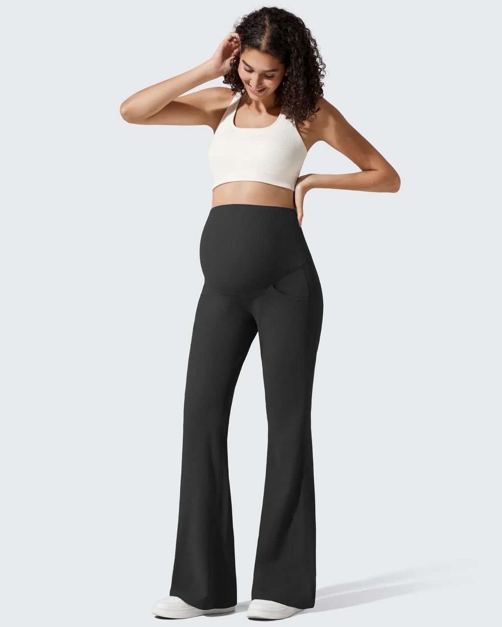 Ribbed Maternity Flare Yoga Pants with Pockets