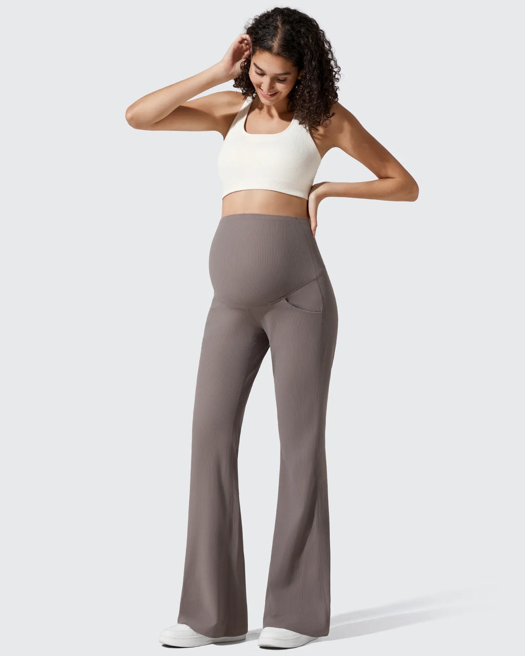 Ribbed Maternity Flare Yoga Pants with Pockets