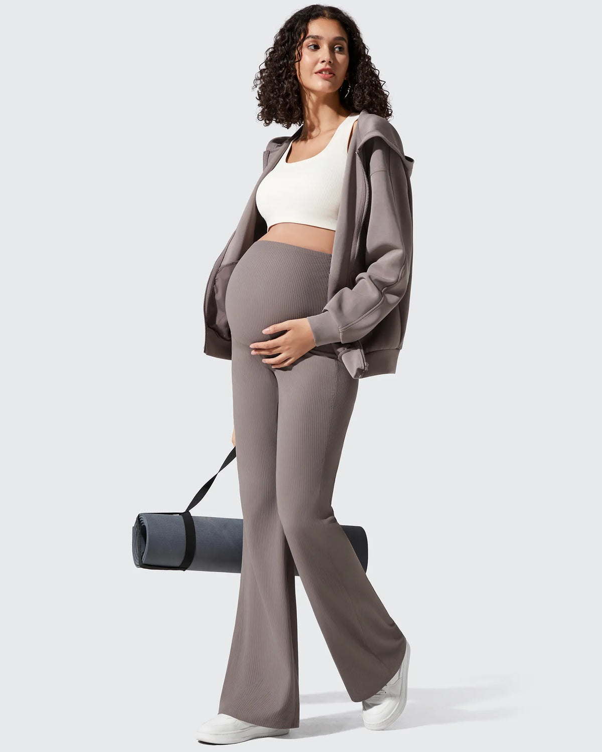 Ribbed Maternity Flare Yoga Pants with Pockets