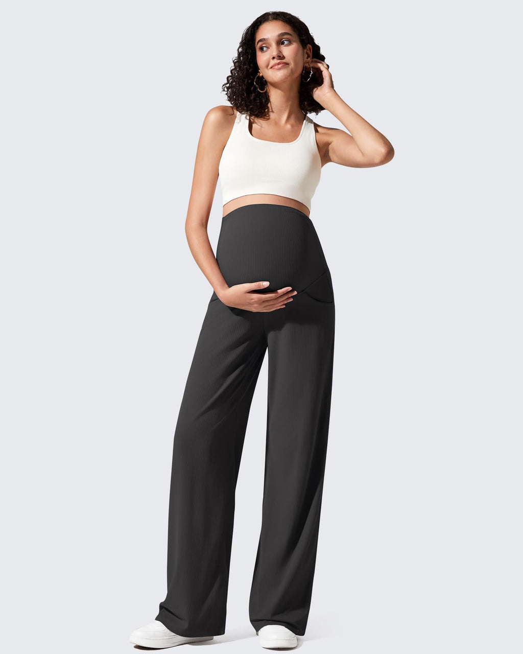 Ribbed Maternity Wide Leg Casual Yoga Pants
