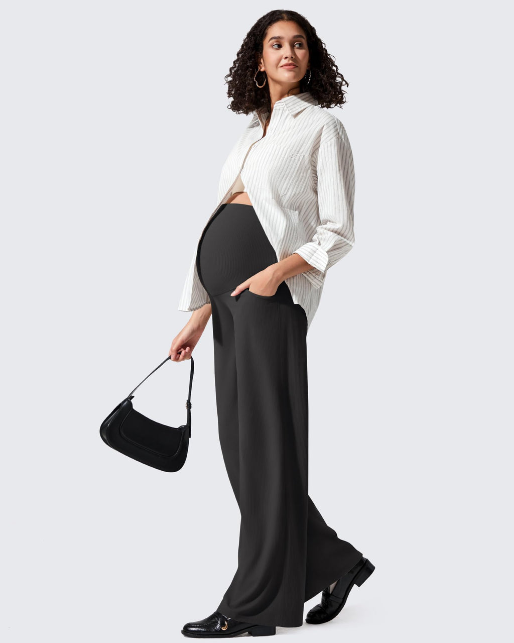 Ribbed Maternity Wide Leg Casual Yoga Pants