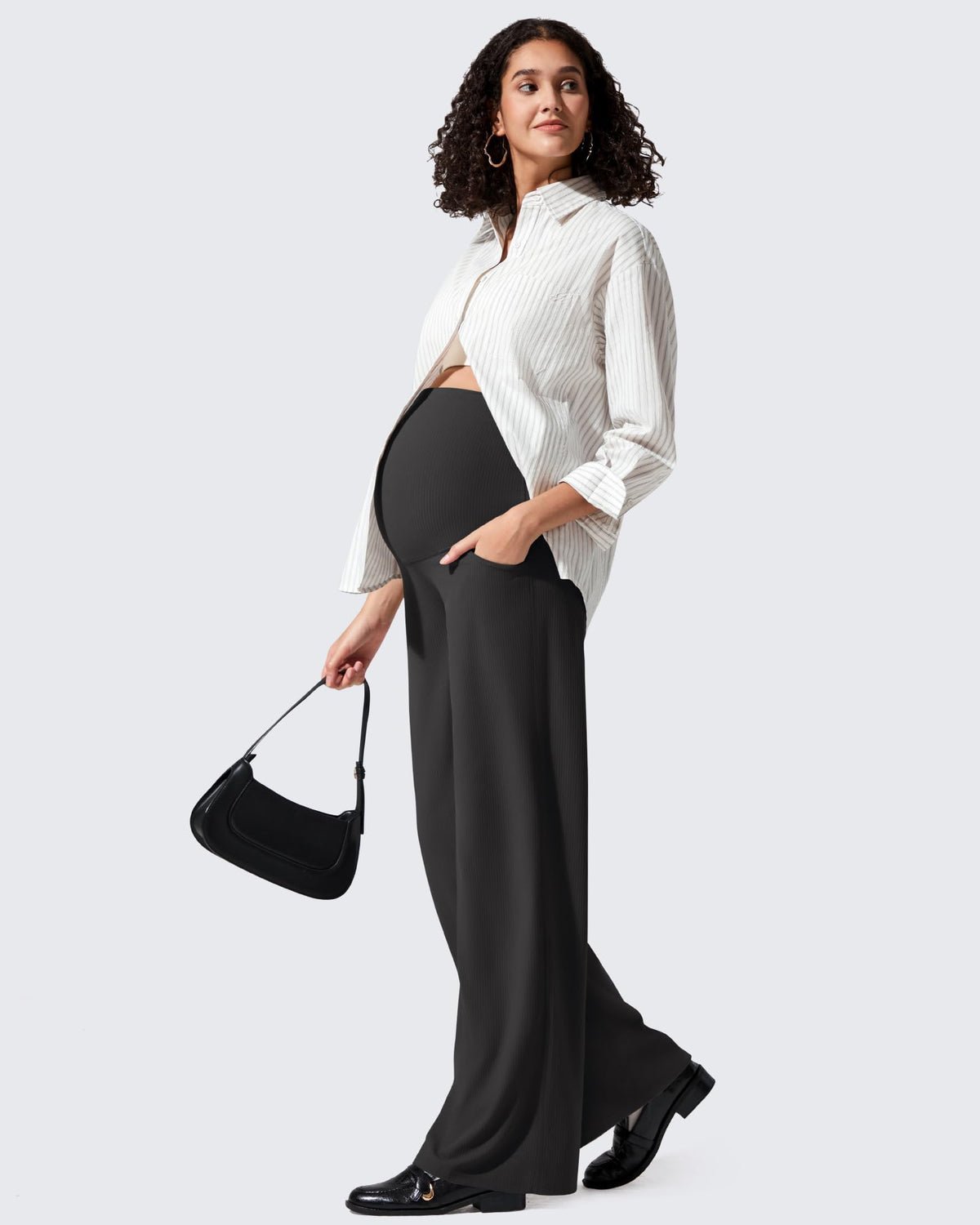 Ribbed Maternity Wide Leg Casual Yoga Pants