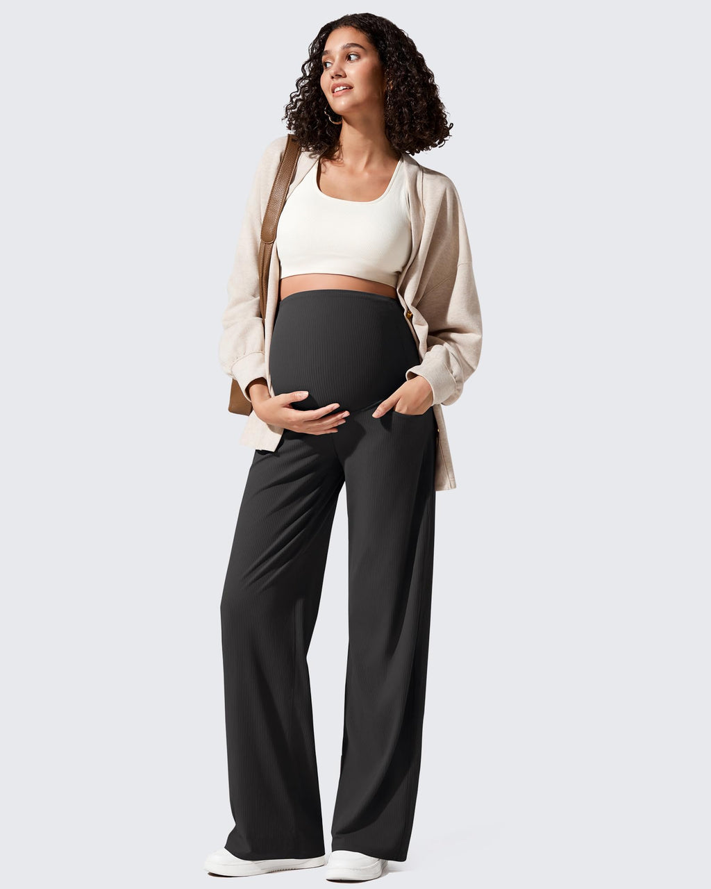 Ribbed Maternity Wide Leg Casual Yoga Pants