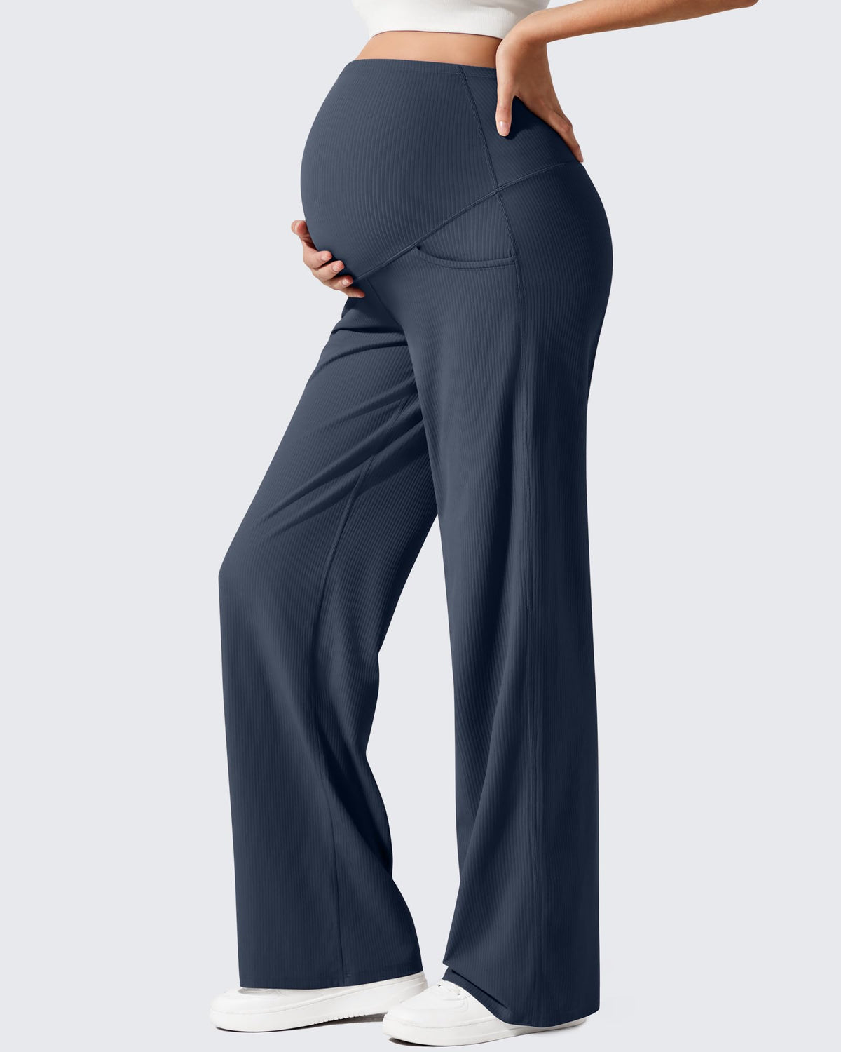 Ribbed Maternity Wide Leg Casual Yoga Pants