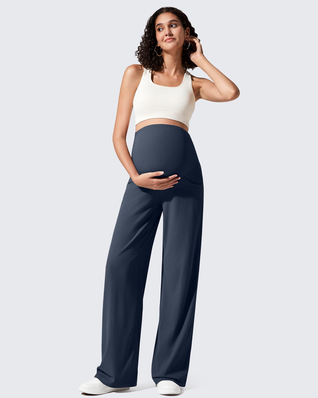 Ribbed Maternity Wide Leg Casual Yoga Pants