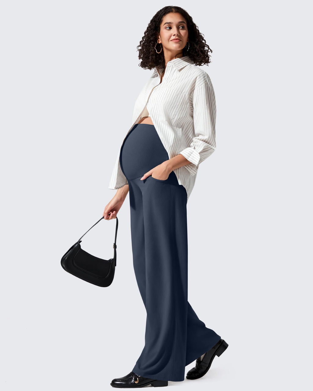 Ribbed Maternity Wide Leg Casual Yoga Pants