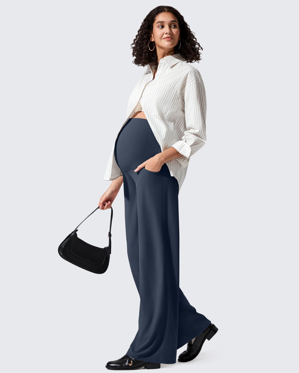 Ribbed Maternity Wide Leg Casual Yoga Pants