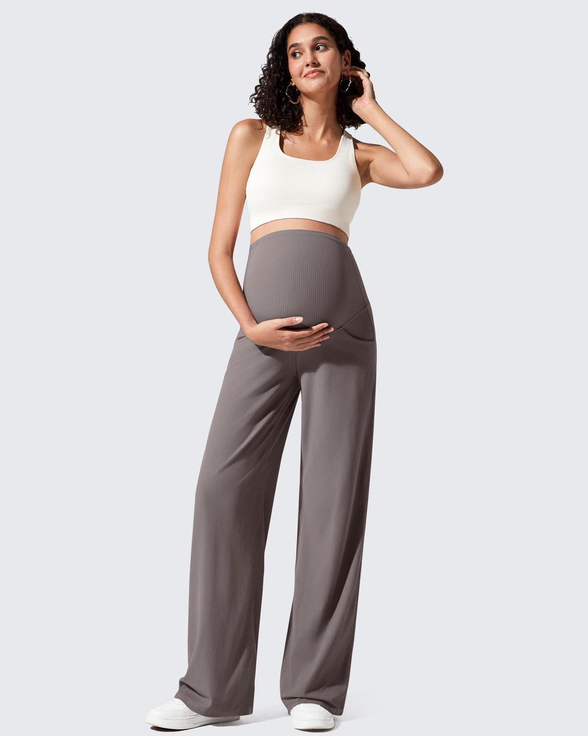 Ribbed Maternity Wide Leg Casual Yoga Pants