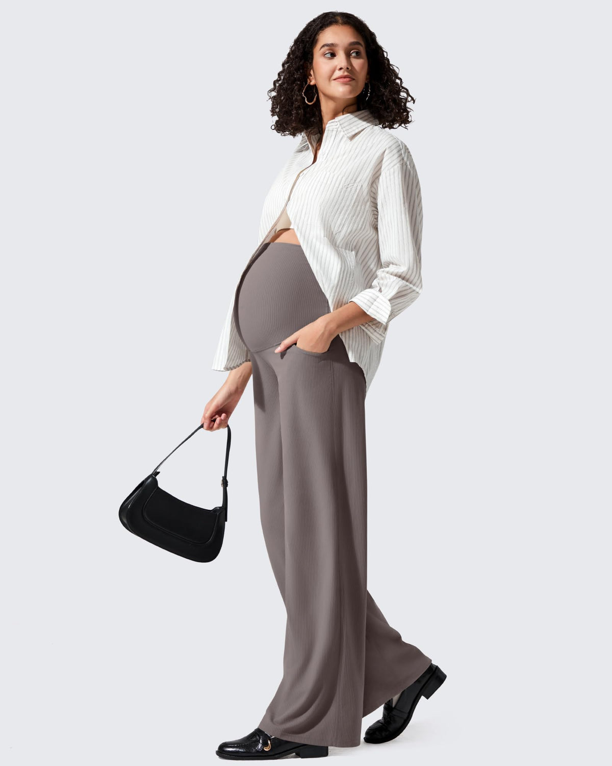 Ribbed Maternity Wide Leg Casual Yoga Pants