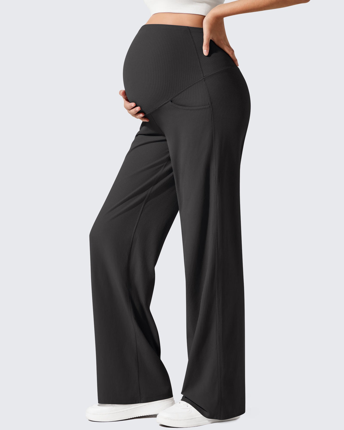 Ribbed Maternity Wide Leg Casual Yoga Pants