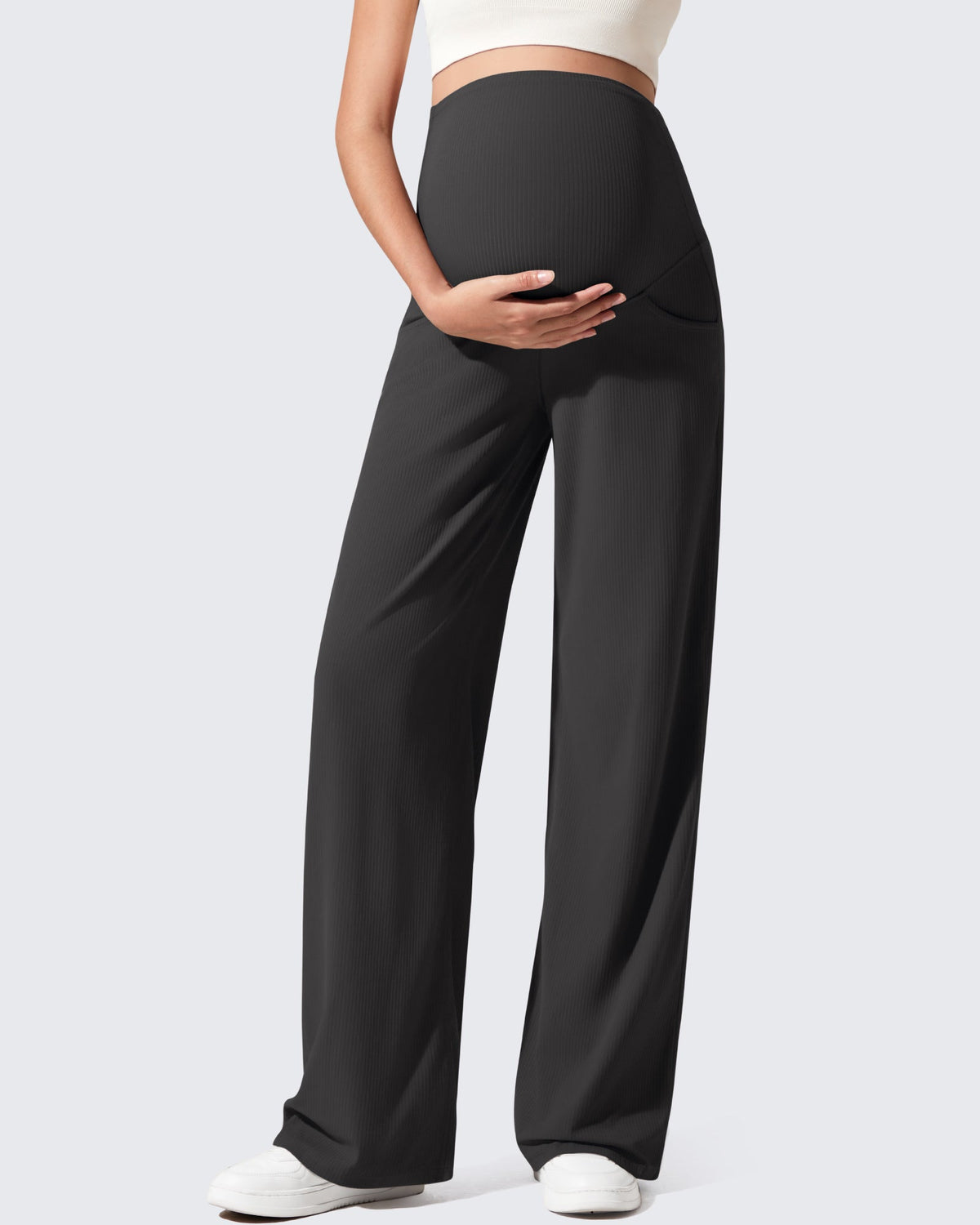 Ribbed Maternity Wide Leg Casual Yoga Pants