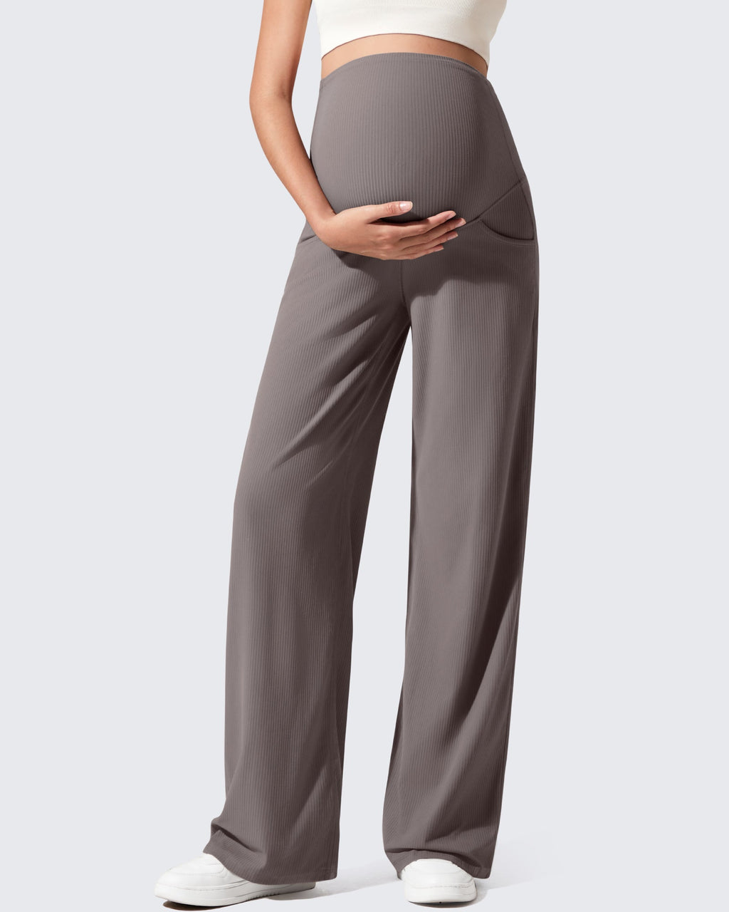Ribbed Maternity Wide Leg Casual Yoga Pants