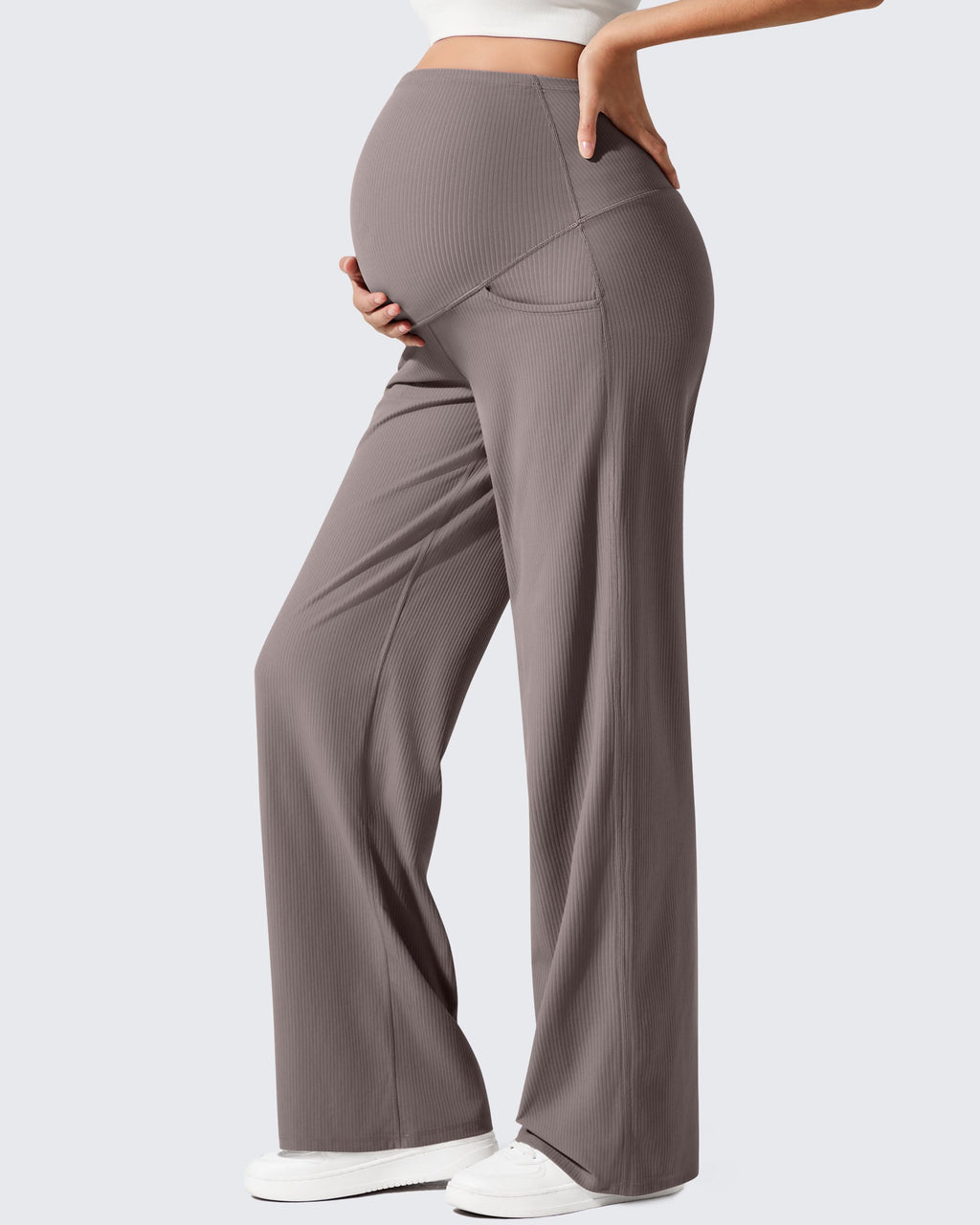 Ribbed Maternity Wide Leg Casual Yoga Pants