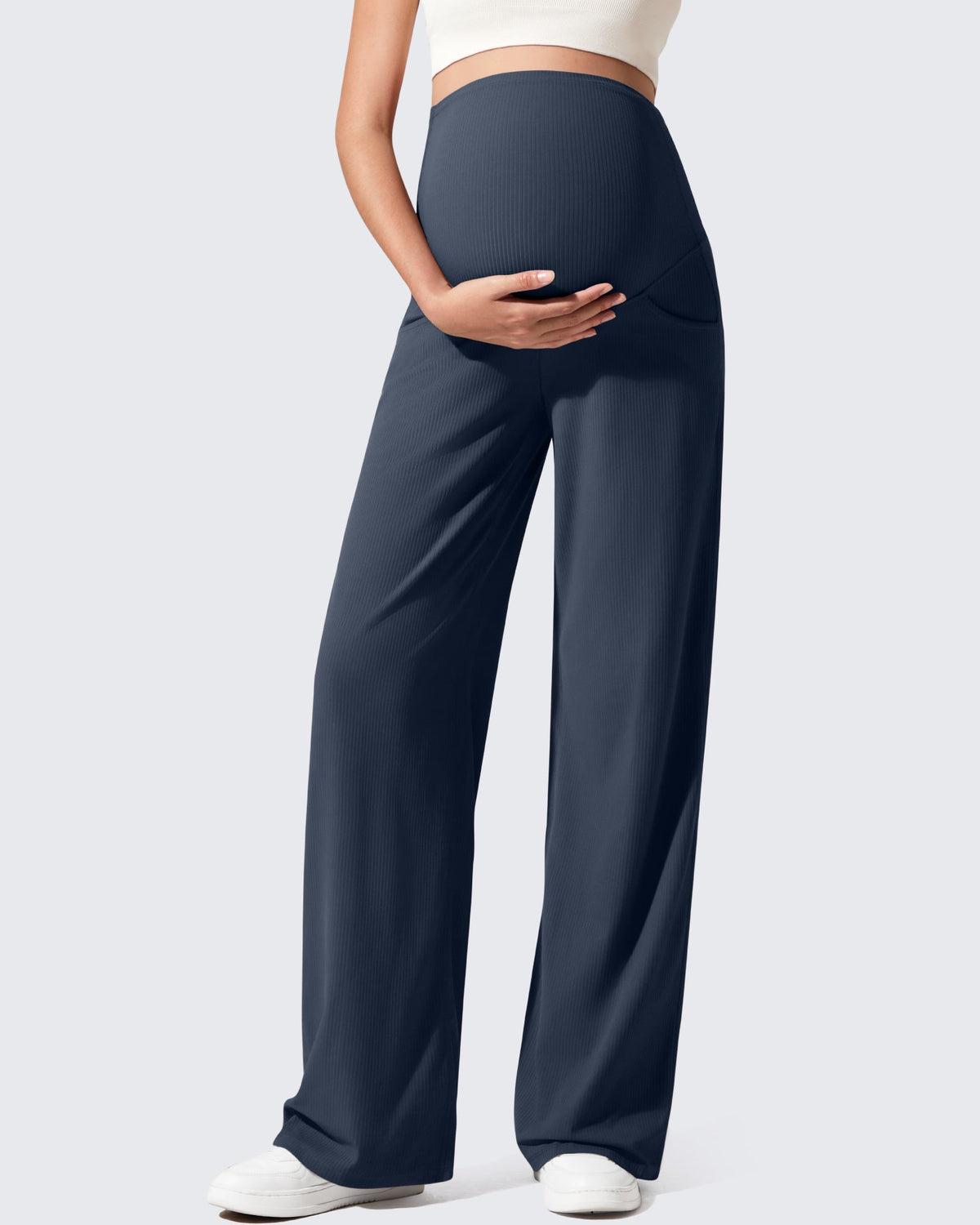 Ribbed Maternity Wide Leg Casual Yoga Pants