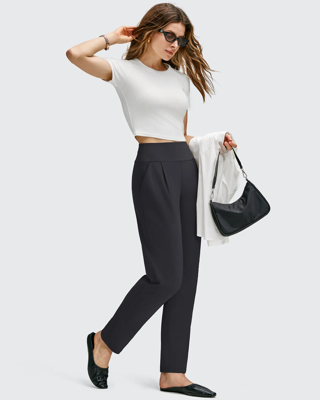 ShiftReady Front Pleated Ankle Tapered High Waist Trousers