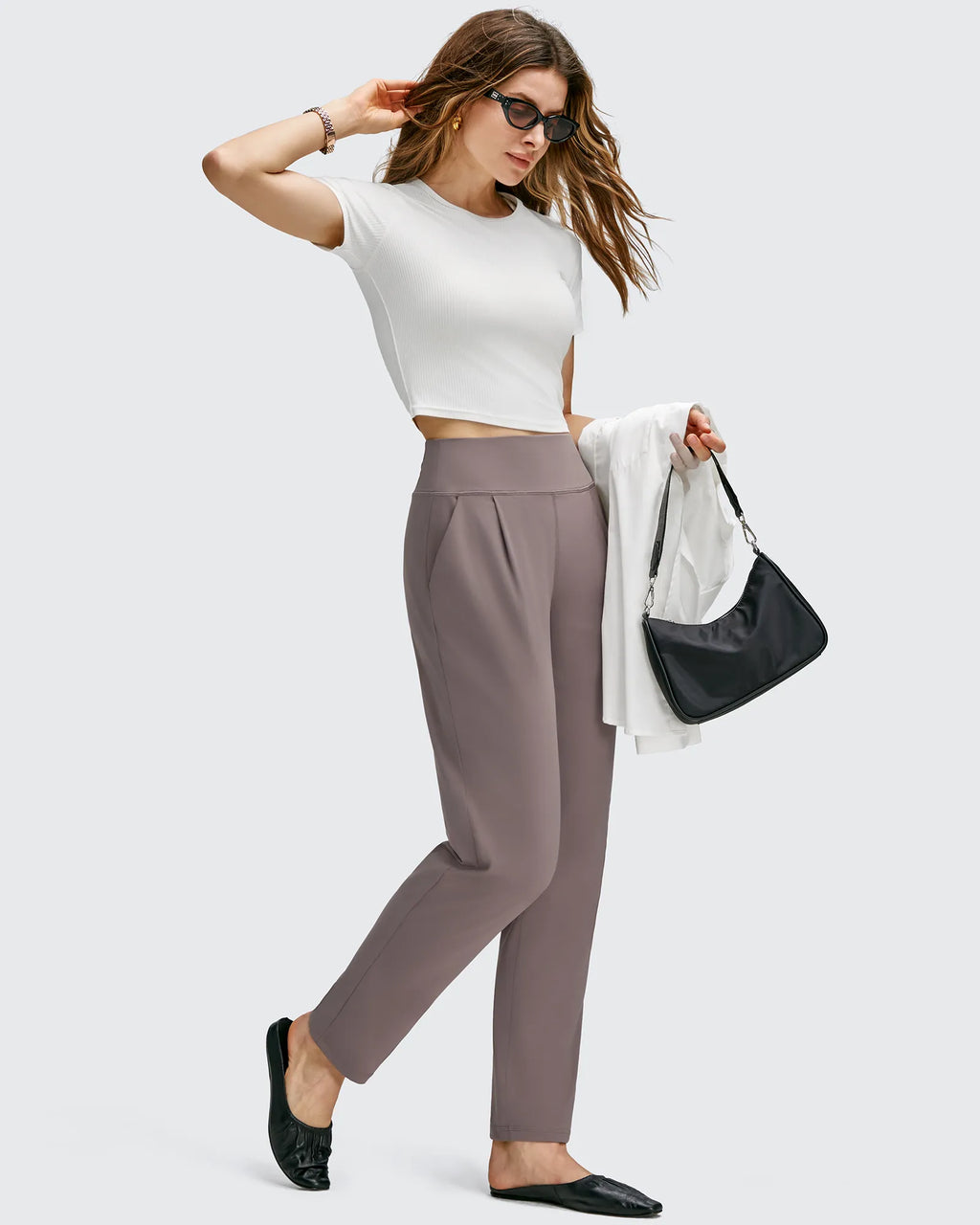 ShiftReady Front Pleated Ankle Tapered High Waist Trousers