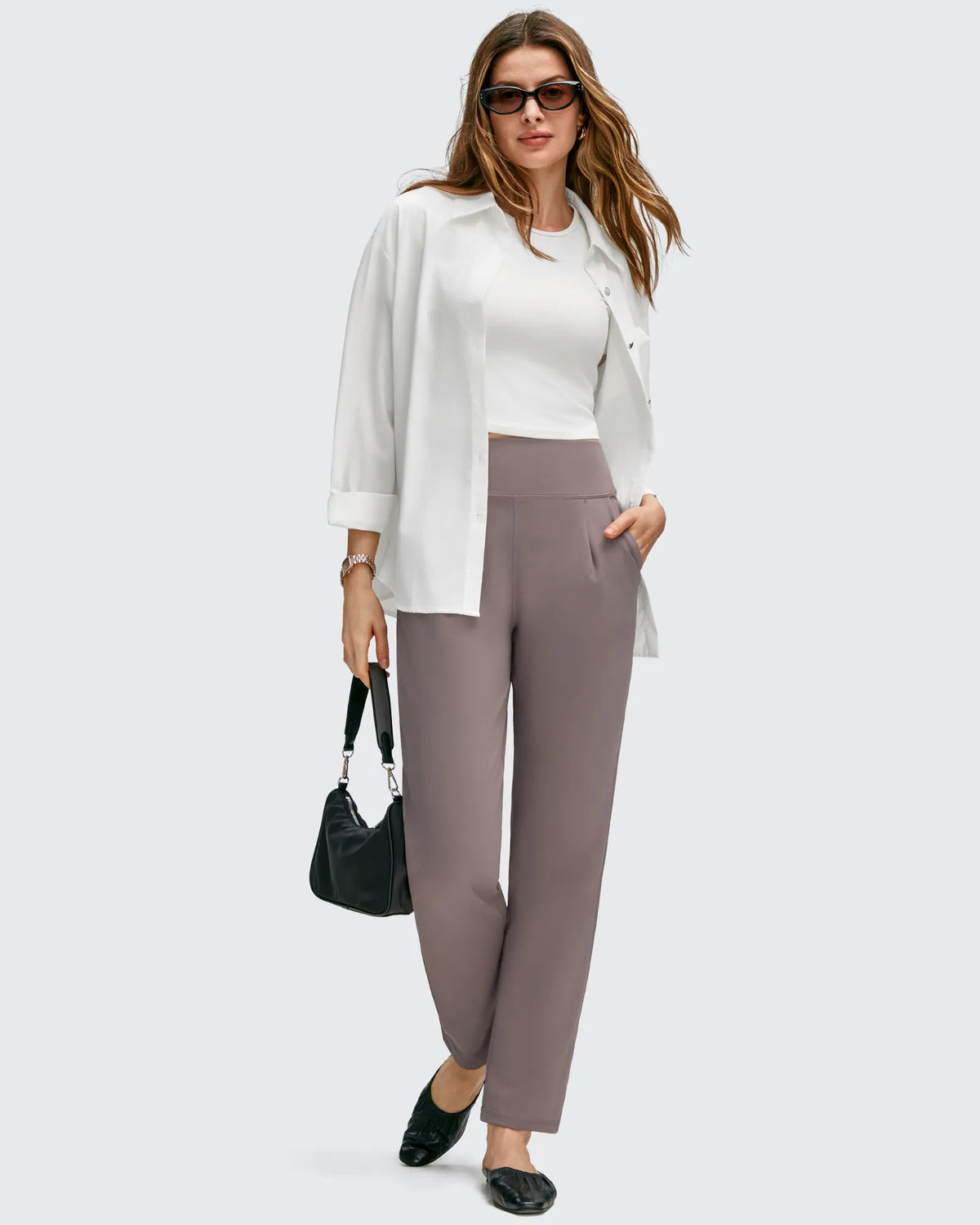 ShiftReady Front Pleated Ankle Tapered High Waist Trousers