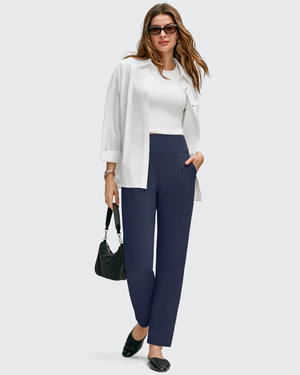 ShiftReady Front Pleated Ankle Tapered High Waist Trousers