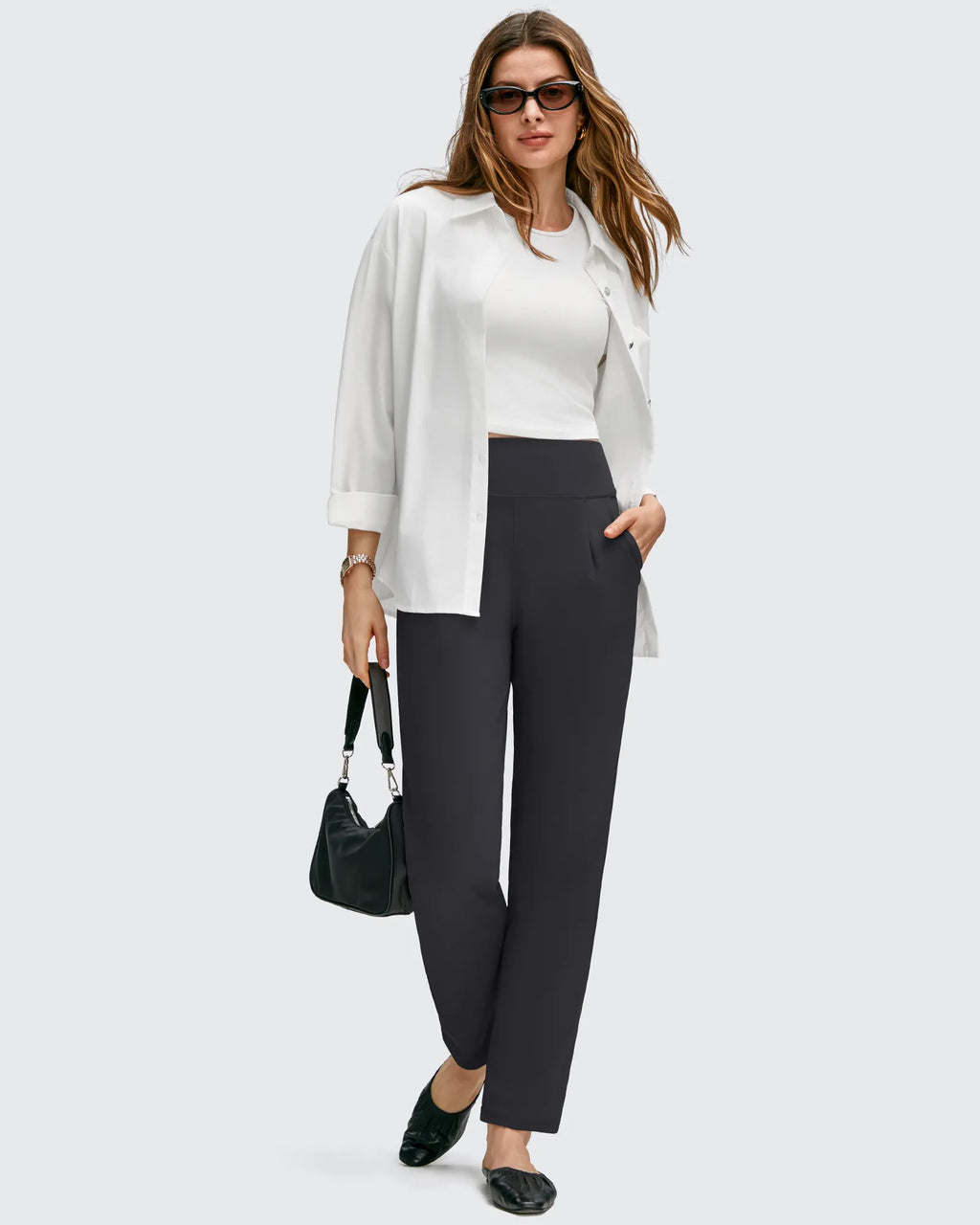 ShiftReady Front Pleated Ankle Tapered High Waist Trousers