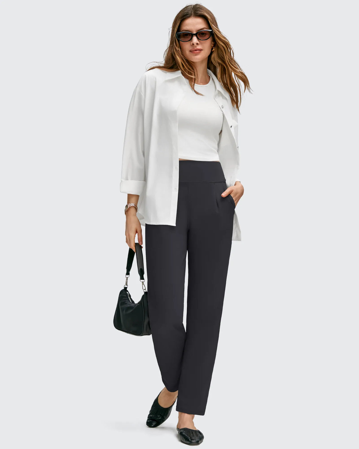 ShiftReady Front Pleated Ankle Tapered High Waist Trousers