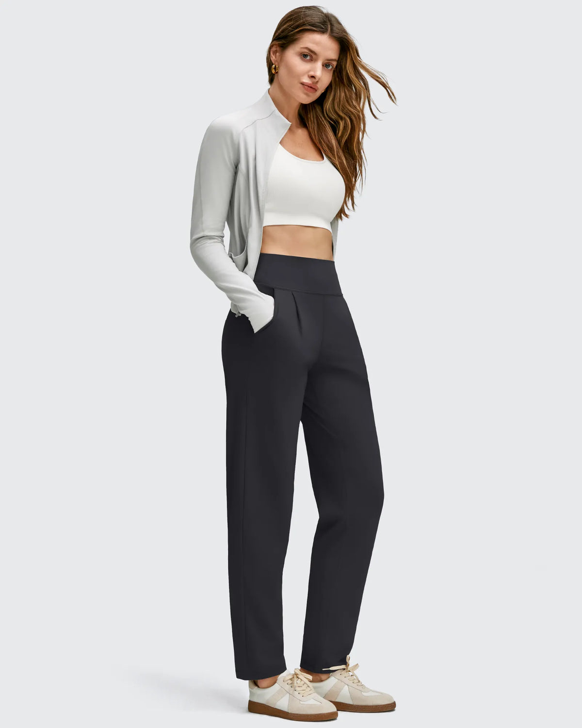 ShiftReady Front Pleated Ankle Tapered High Waist Trousers