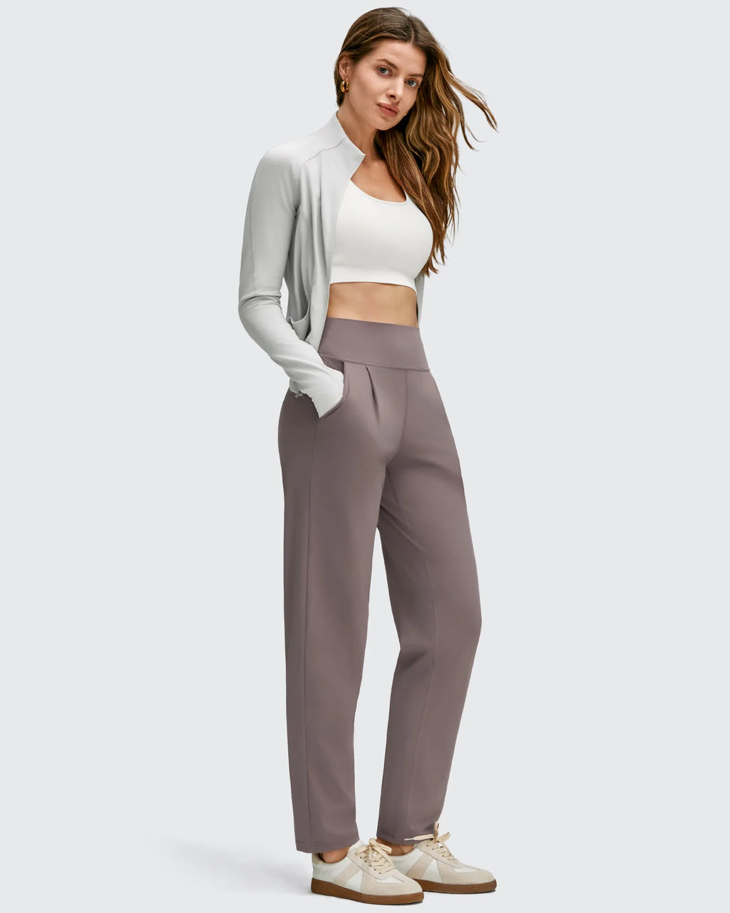 ShiftReady Front Pleated Ankle Tapered High Waist Trousers