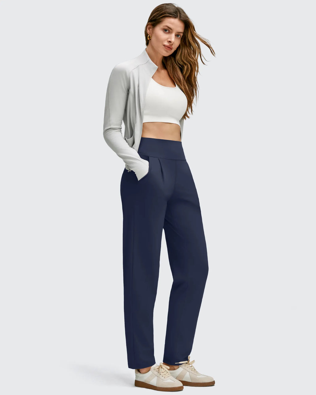 ShiftReady Front Pleated Ankle Tapered High Waist Trousers