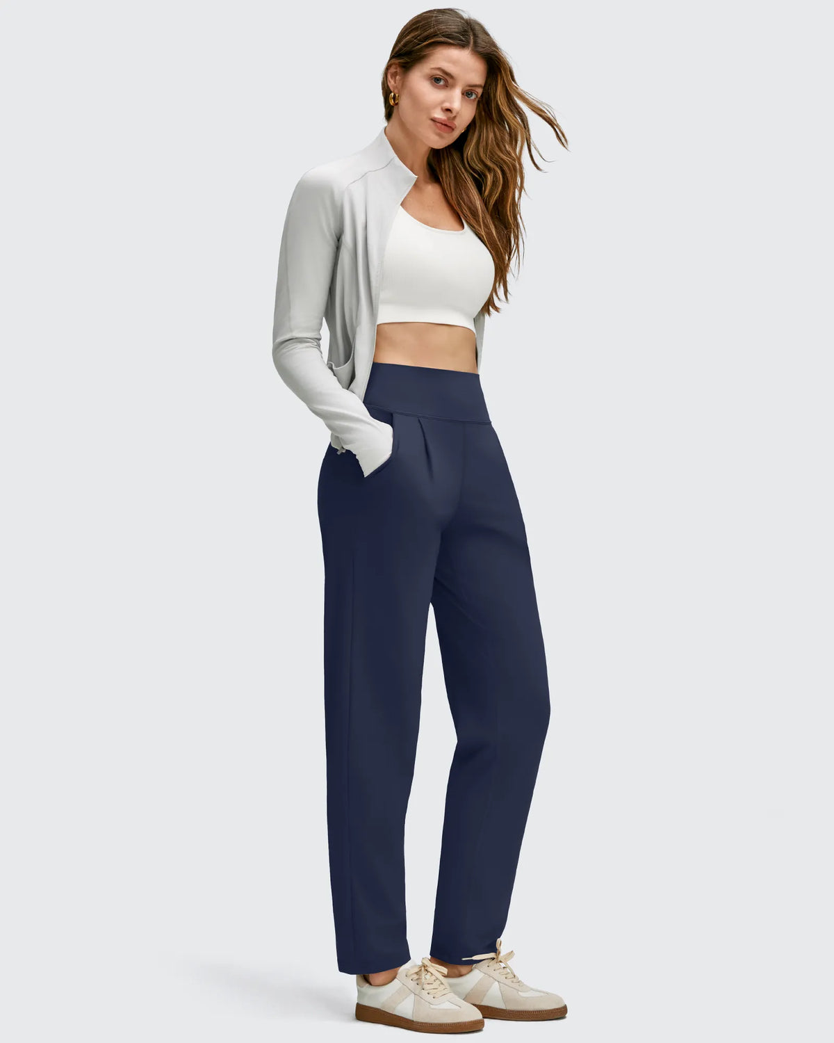 ShiftReady Front Pleated Ankle Tapered High Waist Trousers