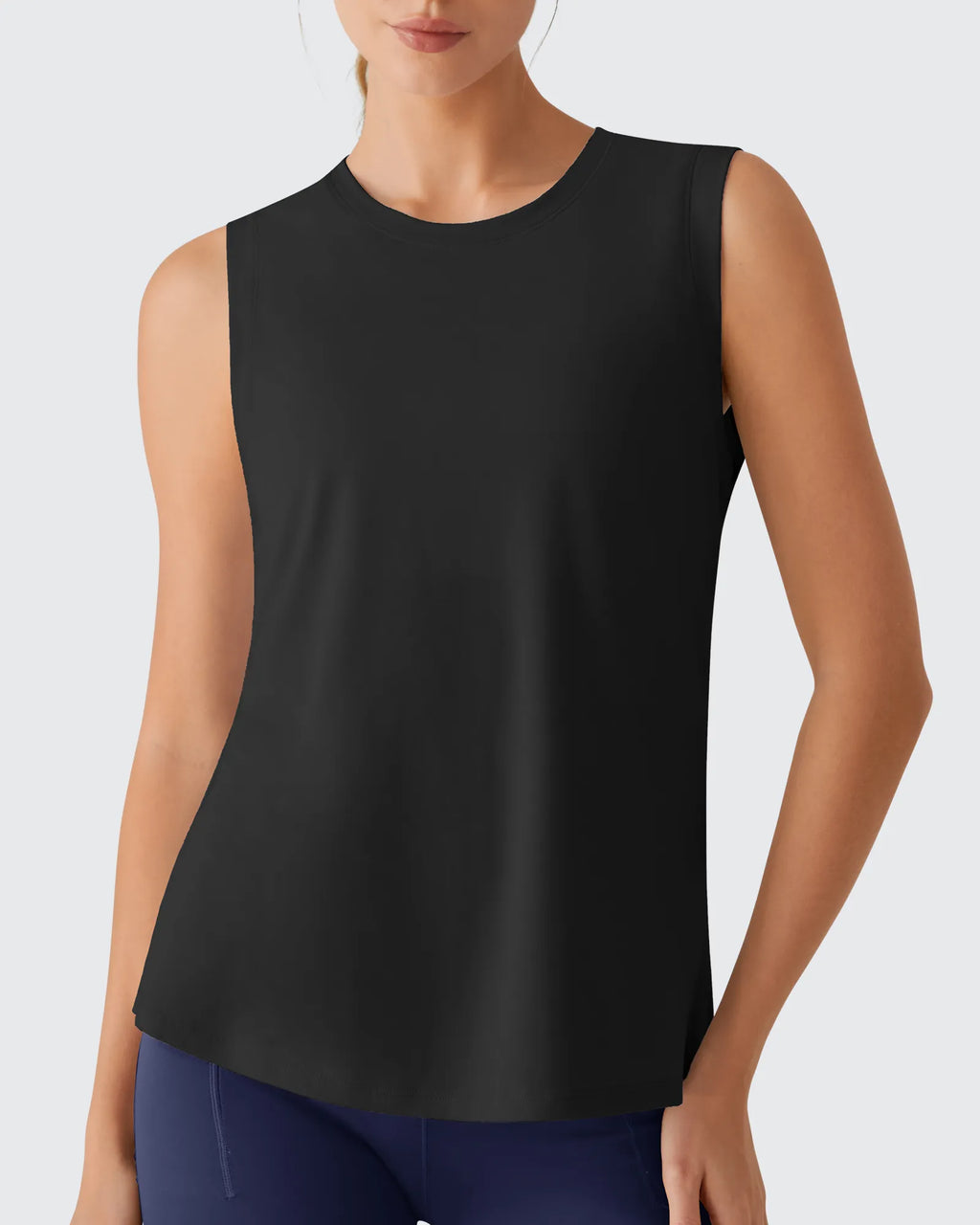 Side Slits Loose Fit High Neck Athletic Tanks