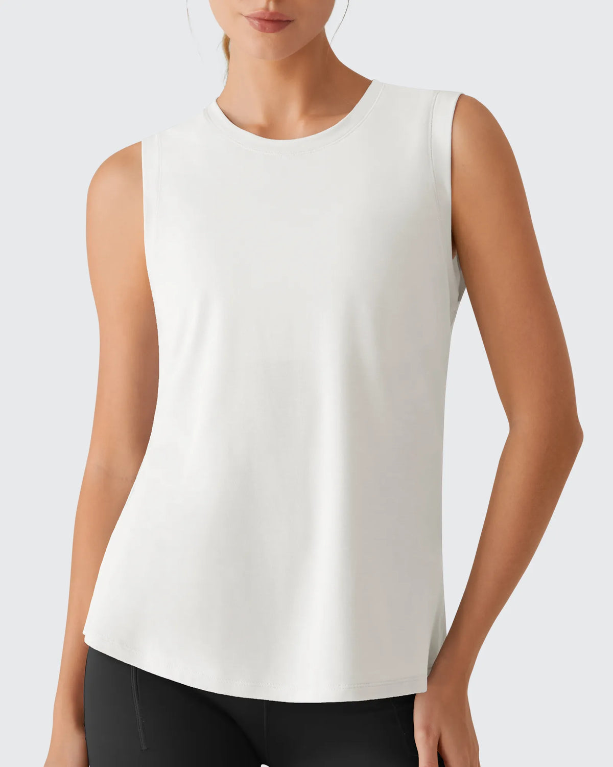 Side Slits Loose Fit High Neck Athletic Tanks