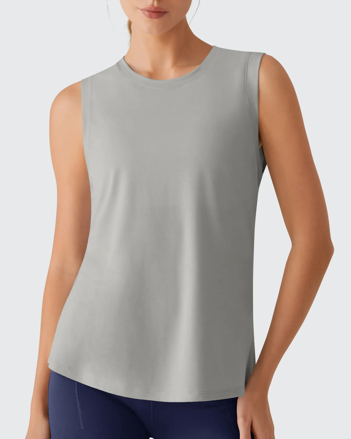 Side Slits Loose Fit High Neck Athletic Tanks