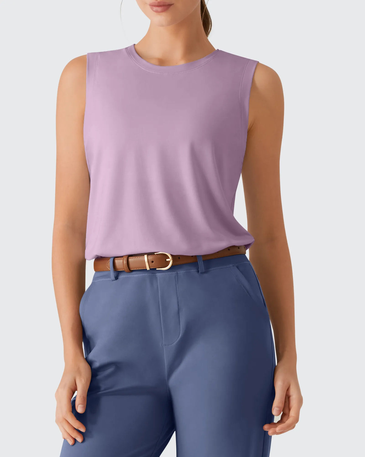 Side Slits Loose Fit High Neck Athletic Tanks