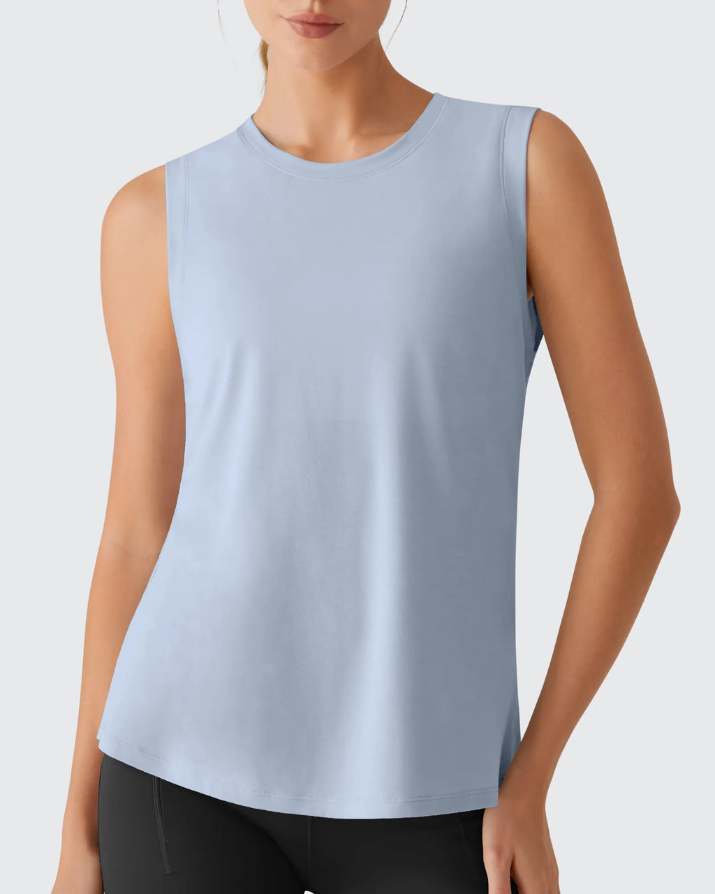 Side Slits Loose Fit High Neck Athletic Tanks