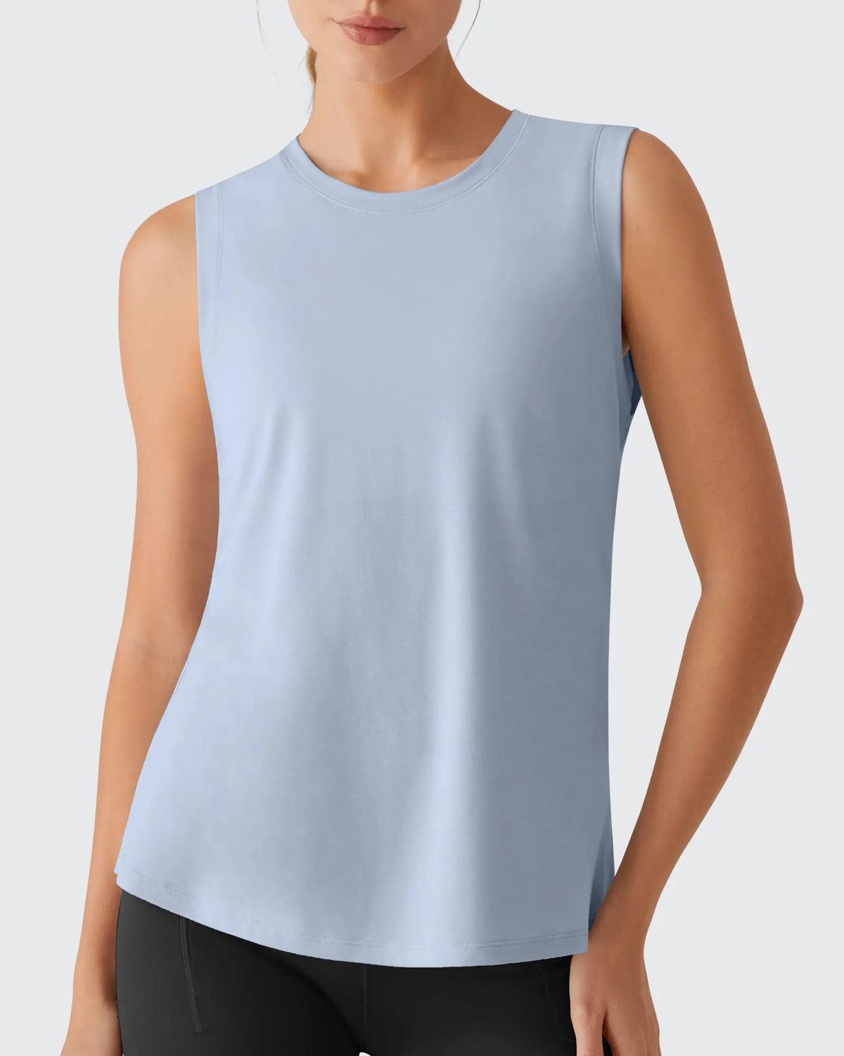 Side Slits Loose Fit High Neck Athletic Tanks