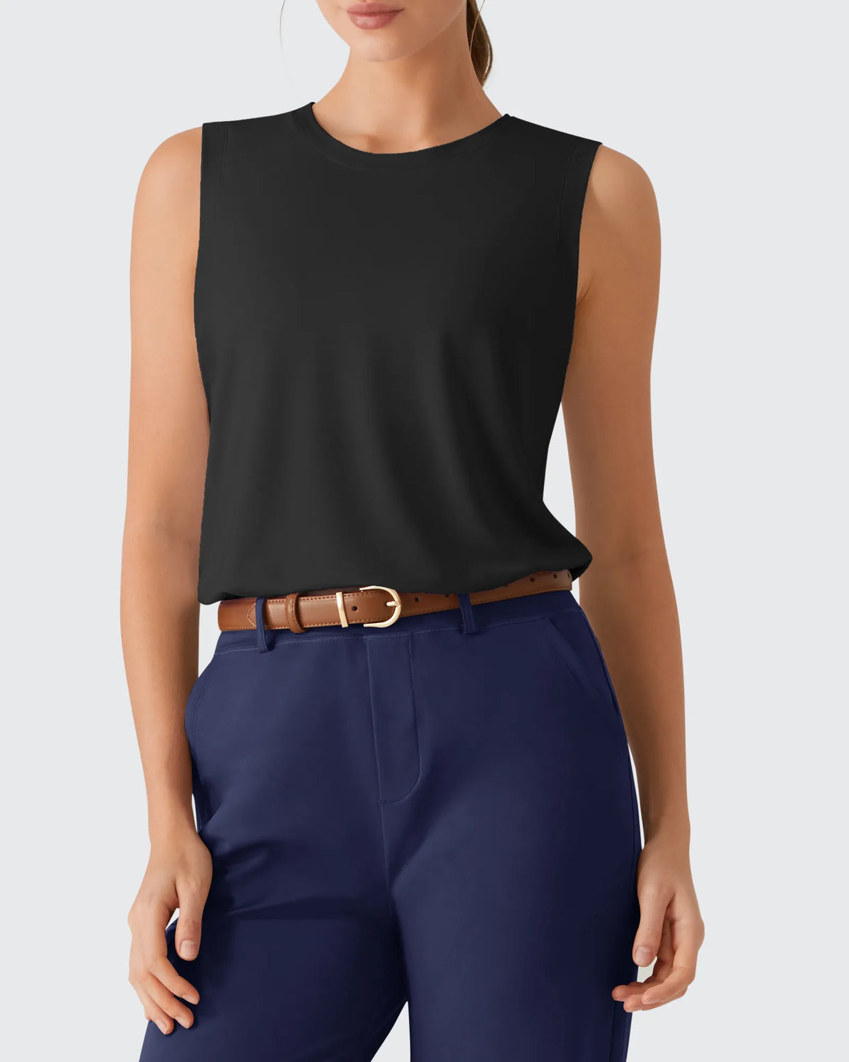 Side Slits Loose Fit High Neck Athletic Tanks
