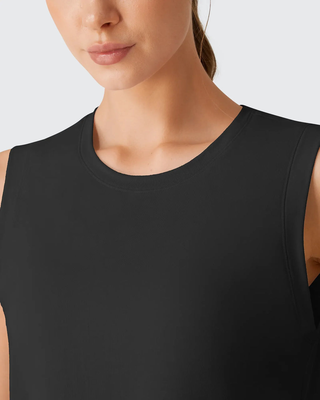 Side Slits Loose Fit High Neck Athletic Tanks