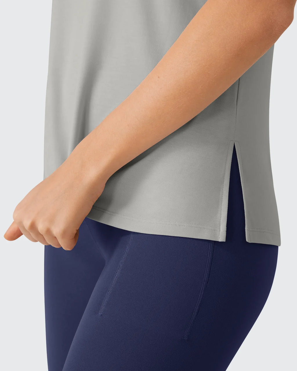Side Slits Loose Fit High Neck Athletic Tanks