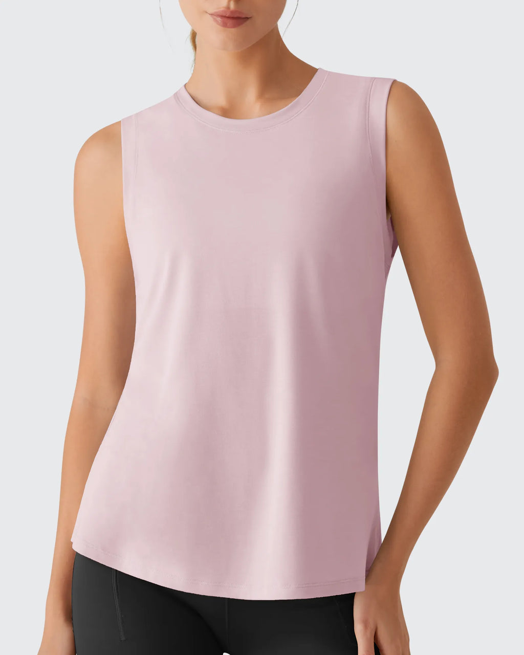 Side Slits Loose Fit High Neck Athletic Tanks