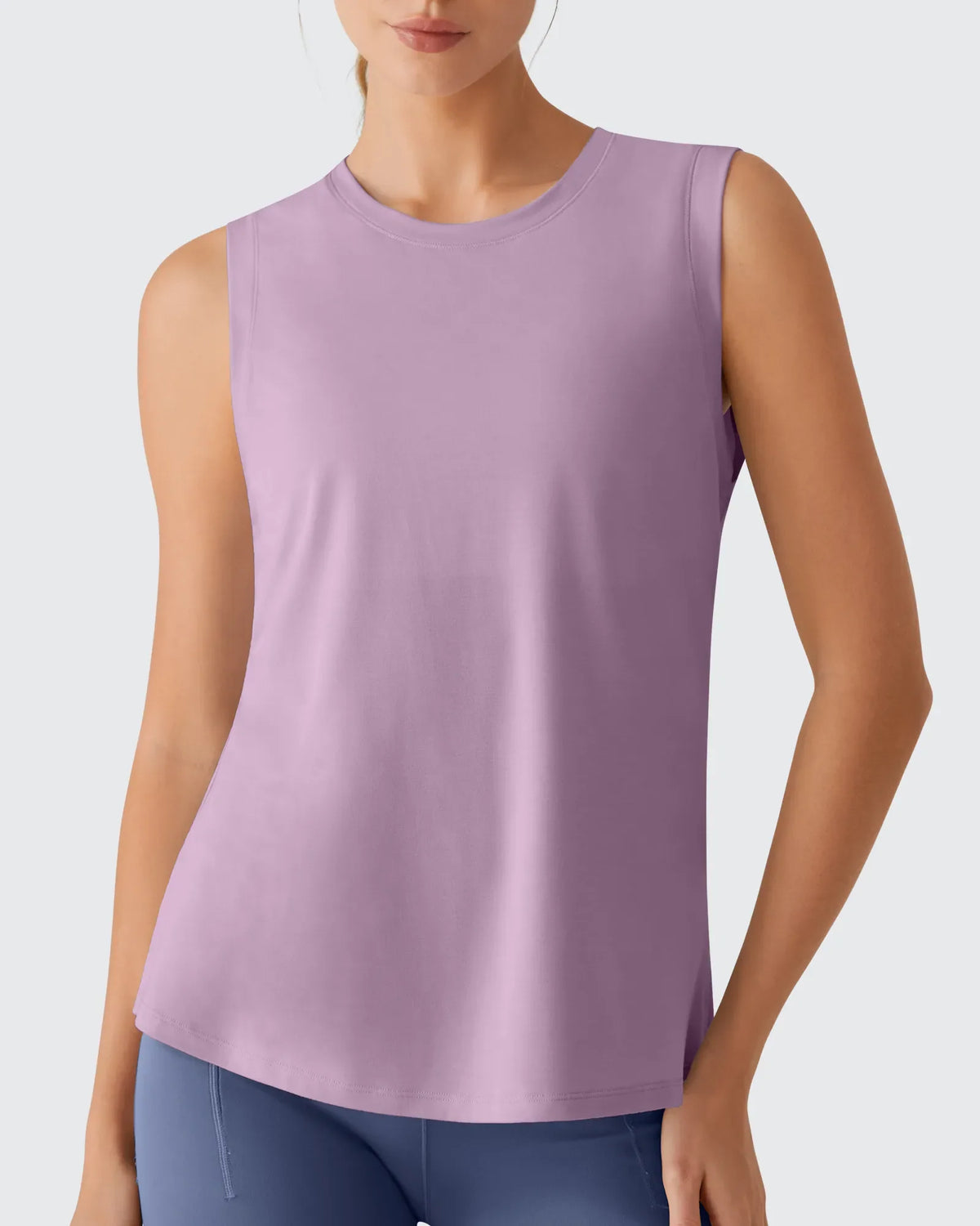 Side Slits Loose Fit High Neck Athletic Tanks