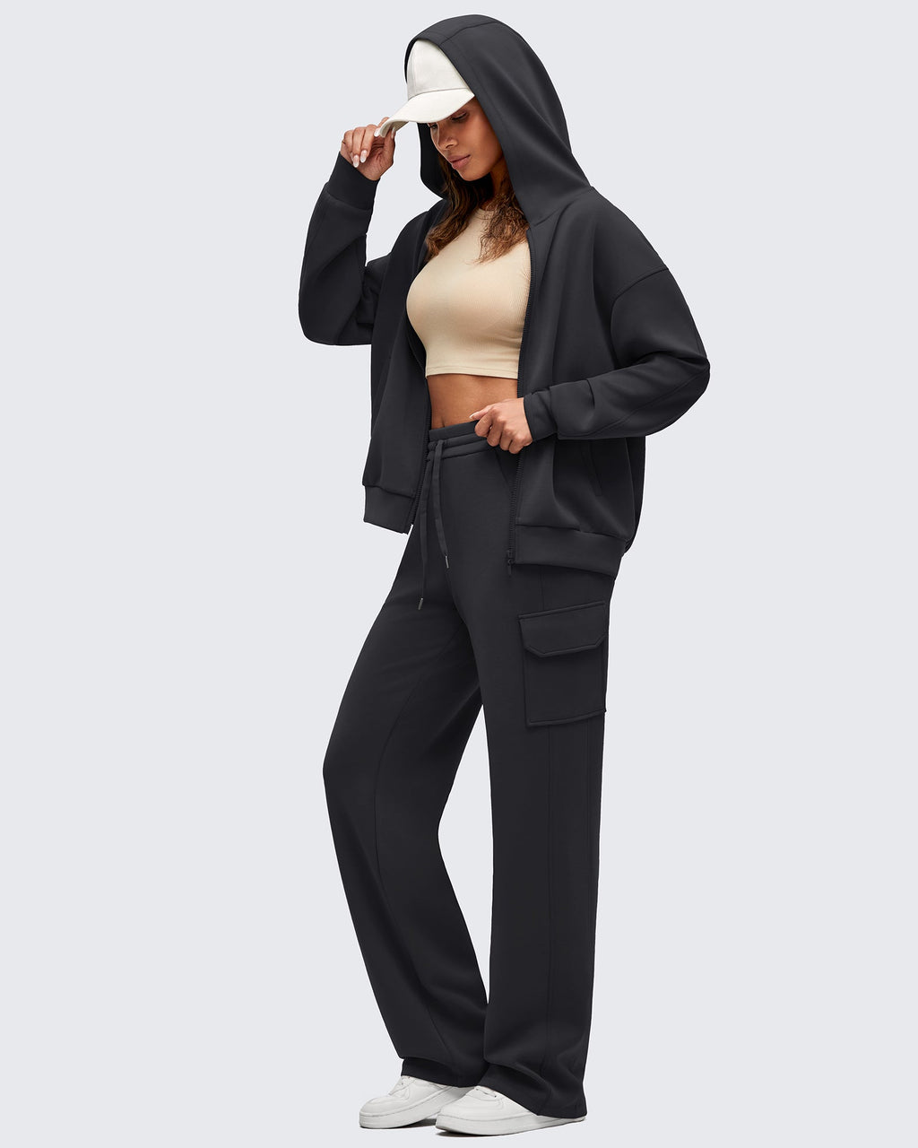 Smoofit Drawstring Wide Leg Pockets Cargo Sweatpants