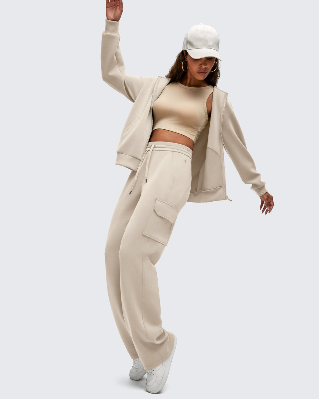 Smoofit Drawstring Wide Leg Pockets Cargo Sweatpants