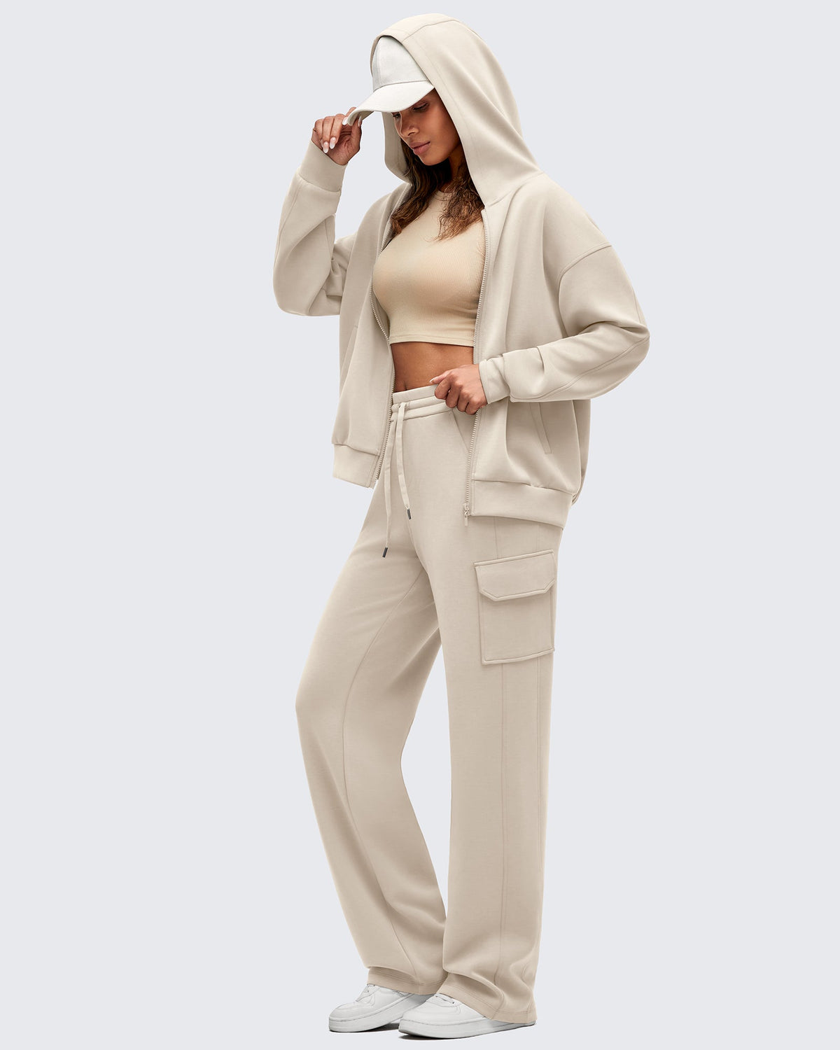 Smoofit Drawstring Wide Leg Pockets Cargo Sweatpants