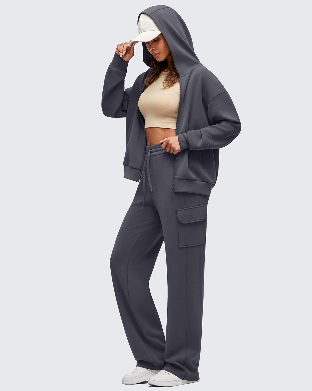 Smoofit Drawstring Wide Leg Pockets Cargo Sweatpants